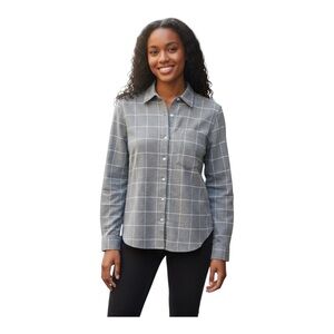 UNTUCKit Windowpane Plaid Flannel Shirt~Size 2~Gray White Soft Cotton Top L14 39